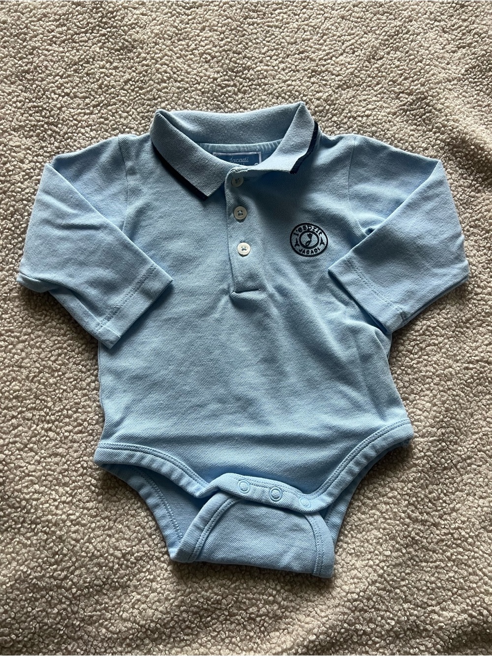 Jacadi Light Blue Polo-Style Long Sleeve One-Piece Bodysuit